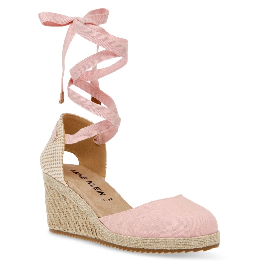 ANNE KLEIN Zelda Wedges Blush Baby Pink Sandals Espadrille- Size 11